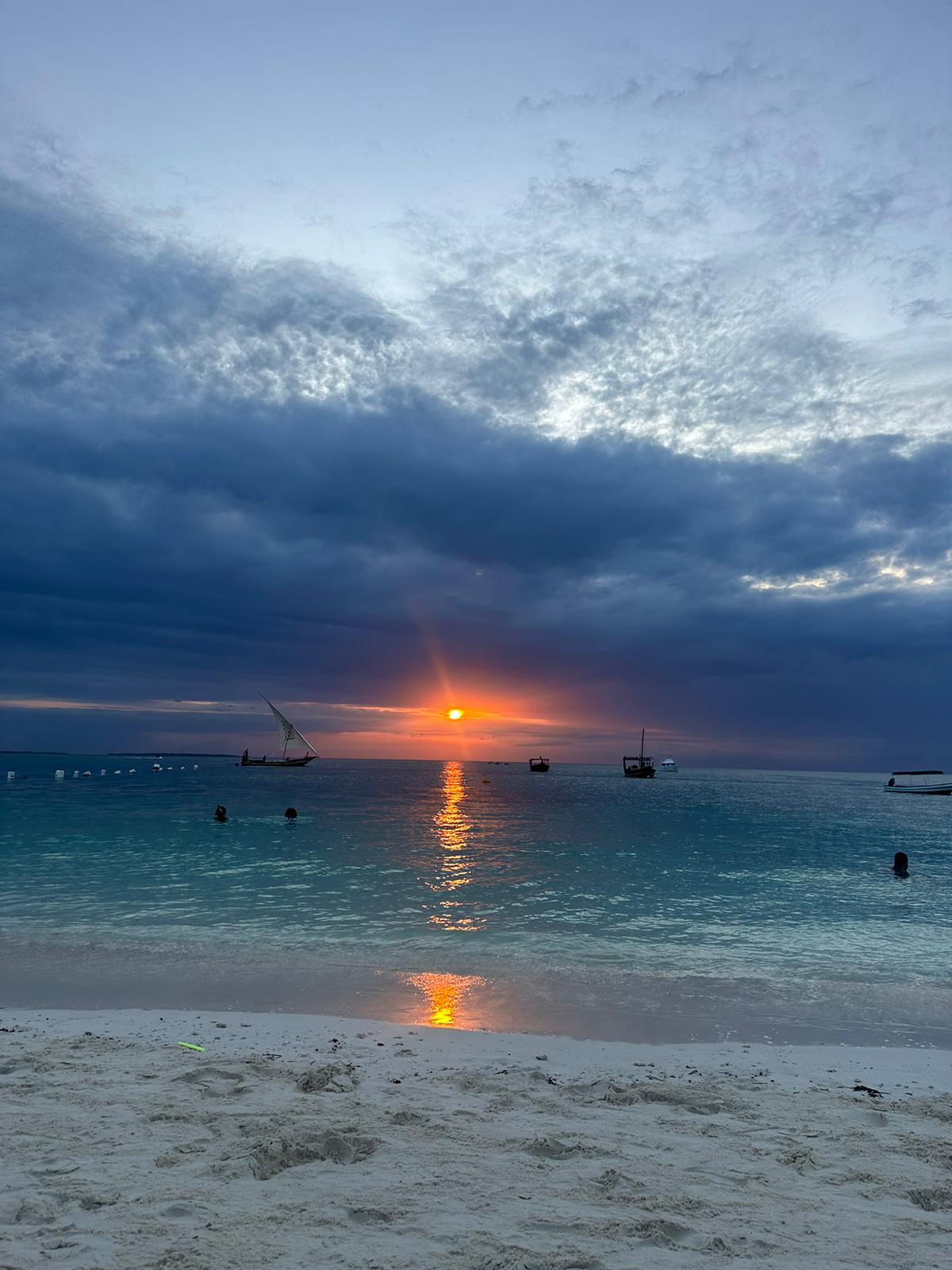 Traditional dhow at sunset on Zanzibar