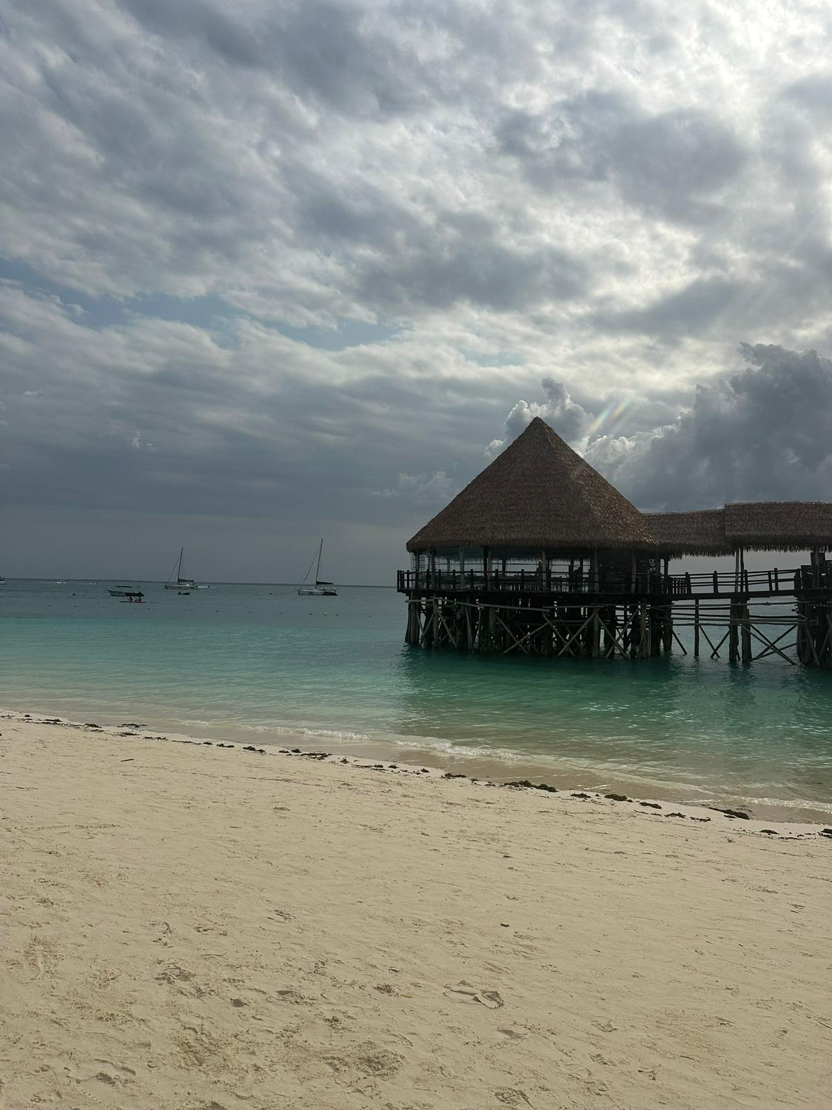 Nungwi Beach and an overwater restaurant on Zanzibar north coast