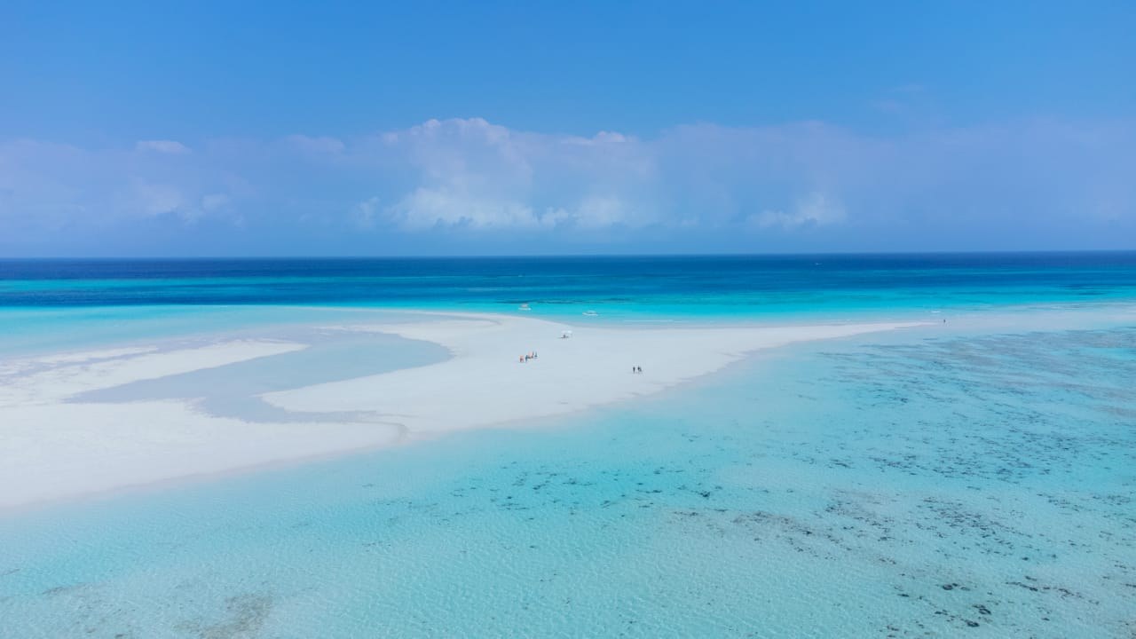 White sandbank and turquoise Indian Ocean water off Pemba Island